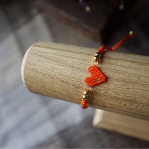 Orange Heart Miyuki Seed Beaded Bracelet